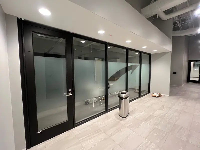 Branded Frosted Glass, Logo Cutout on Boardroom glass wall & door