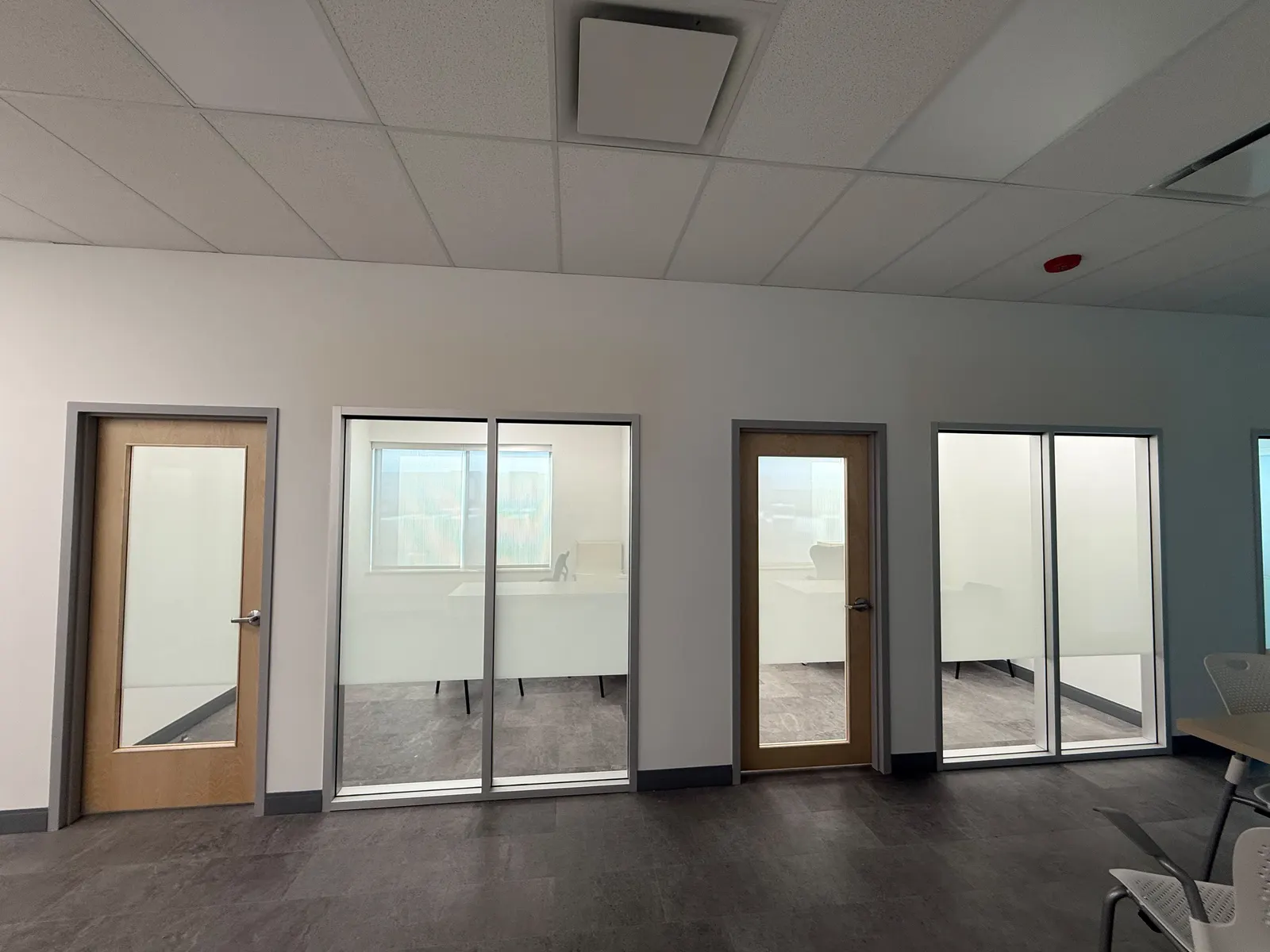 Frosted privacy film on glass doors