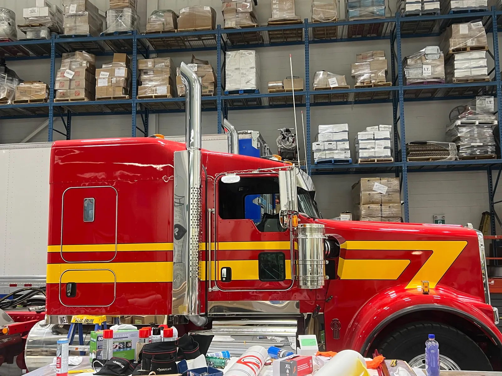 Red and yellow custom Peterbilt wrap
