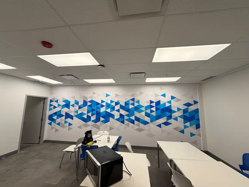 Geometric Accent Wall Graphics on Meeting rooms & collaboration spaces